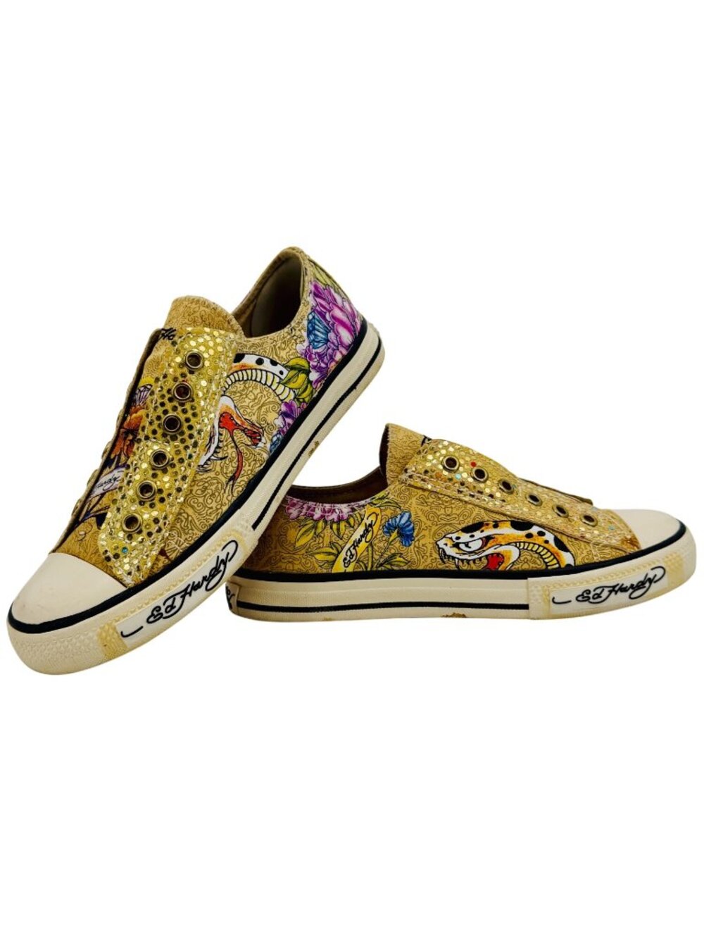 Vtg Y2K Ed Hardy Yellow Canvas Sneakers| McBling Grunge Sleaze Baddie Streetwear - Picture 15 of 16